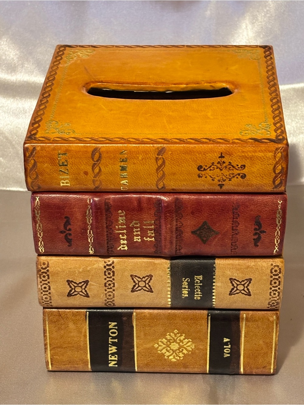 Horchow Wooden Books Tissue Holder. Made in Italy.